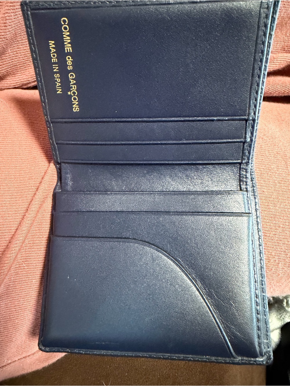 Comme des Garcons Navy Blue Leather Card Holder